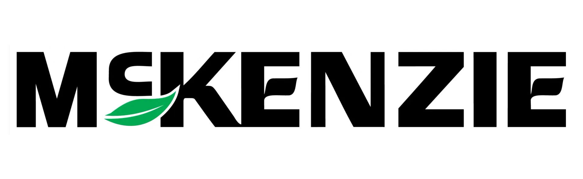 McKenzie logo with black text and a green leaf replacing the
