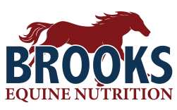 The logo for brooks equine nutrition has a horse on it.