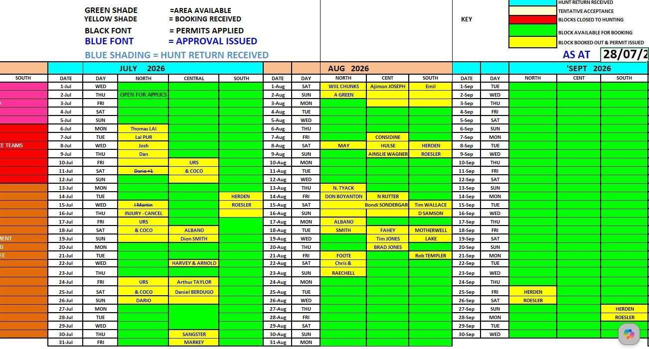Hunt Schedule