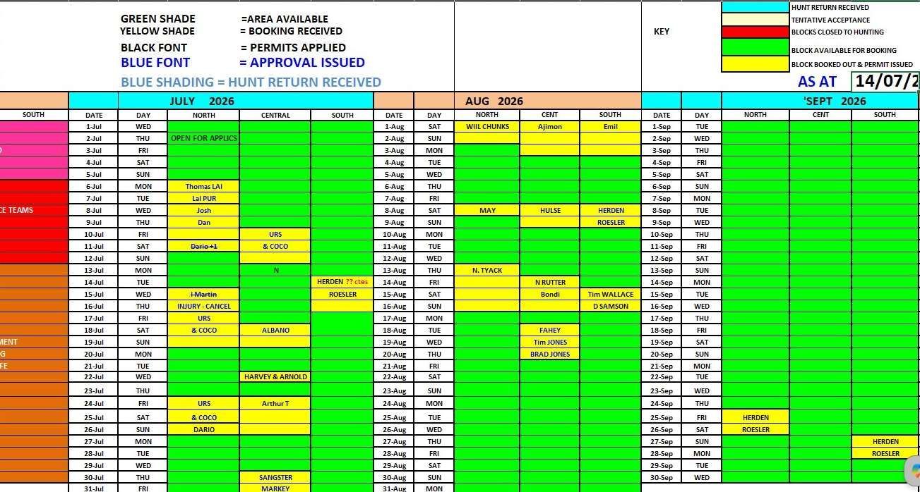 Hunt Schedule