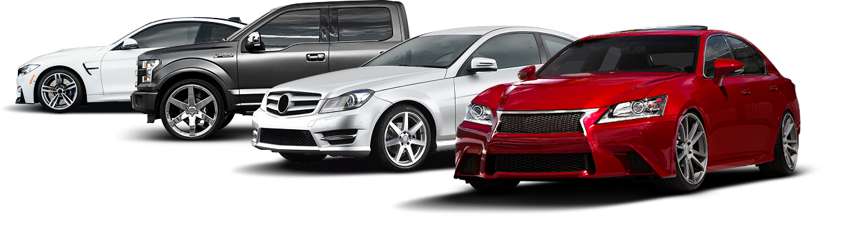 Four cars of different colors on a white background. | Las Truck Auto