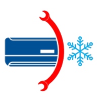 A picture of an air conditioner with a wrench and a snowflake.
