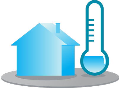 A house and a thermometer are shown on a white background.