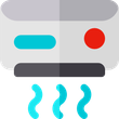 A flat icon of an air conditioner with smoke coming out of it.