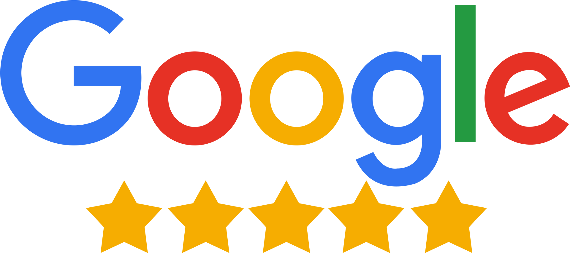 A google logo with five stars on it on a white background.