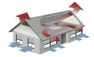 An illustration of a house with a fan on the roof