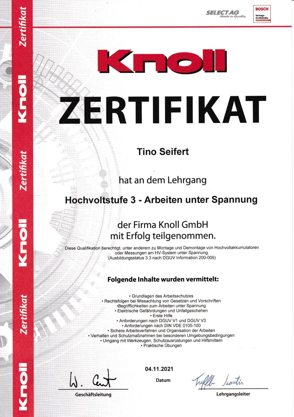 Zertifikat für E-Auto, Tino Seifert