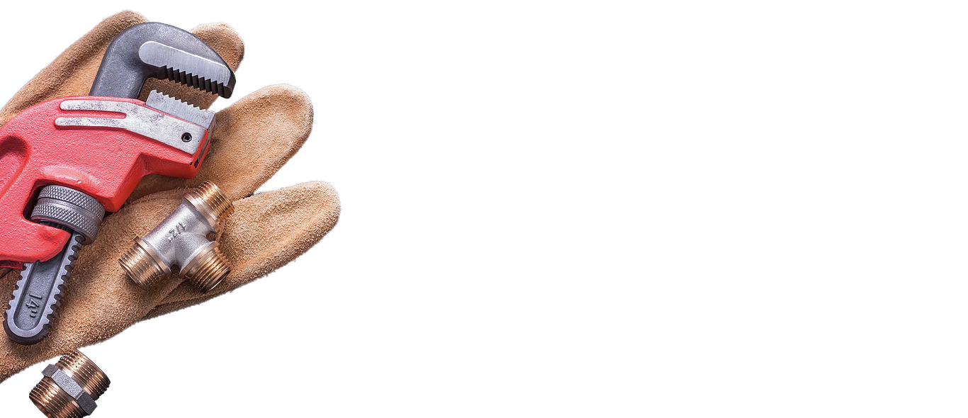 A pair of gloves holding a wrench on a white background.