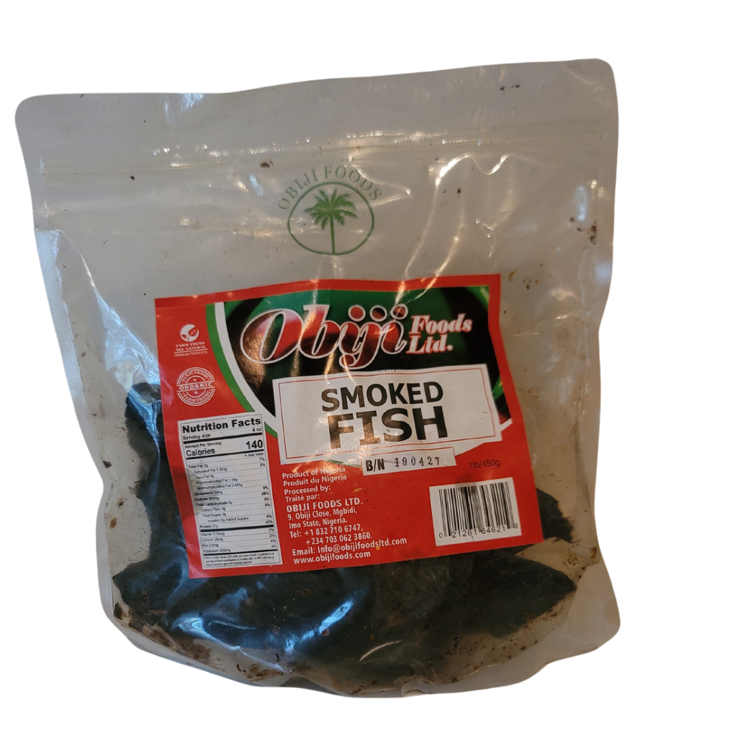A bag of smoked fish with a red label