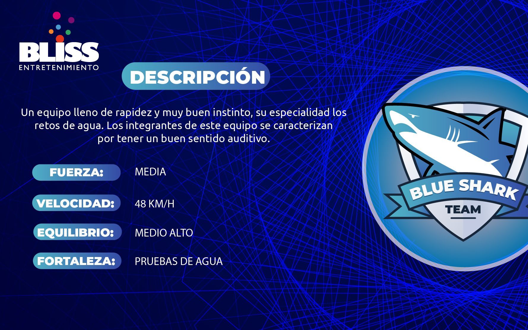 Un logotipo del equipo Blue Shark sobre un fondo azul.