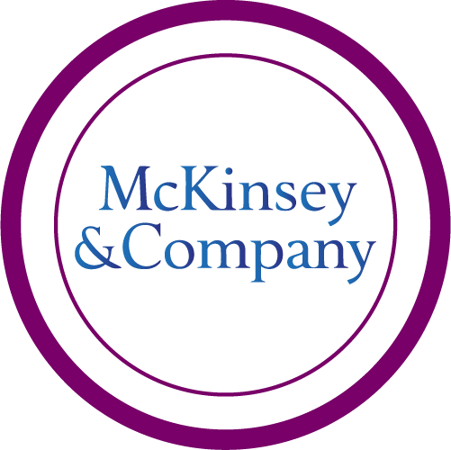 El logotipo de McKinsey & Company está dentro de un círculo morado.