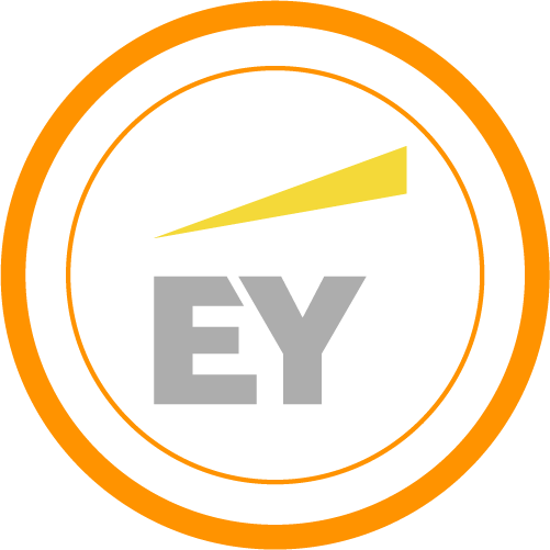 Un logotipo para ey con un círculo naranja alrededor.