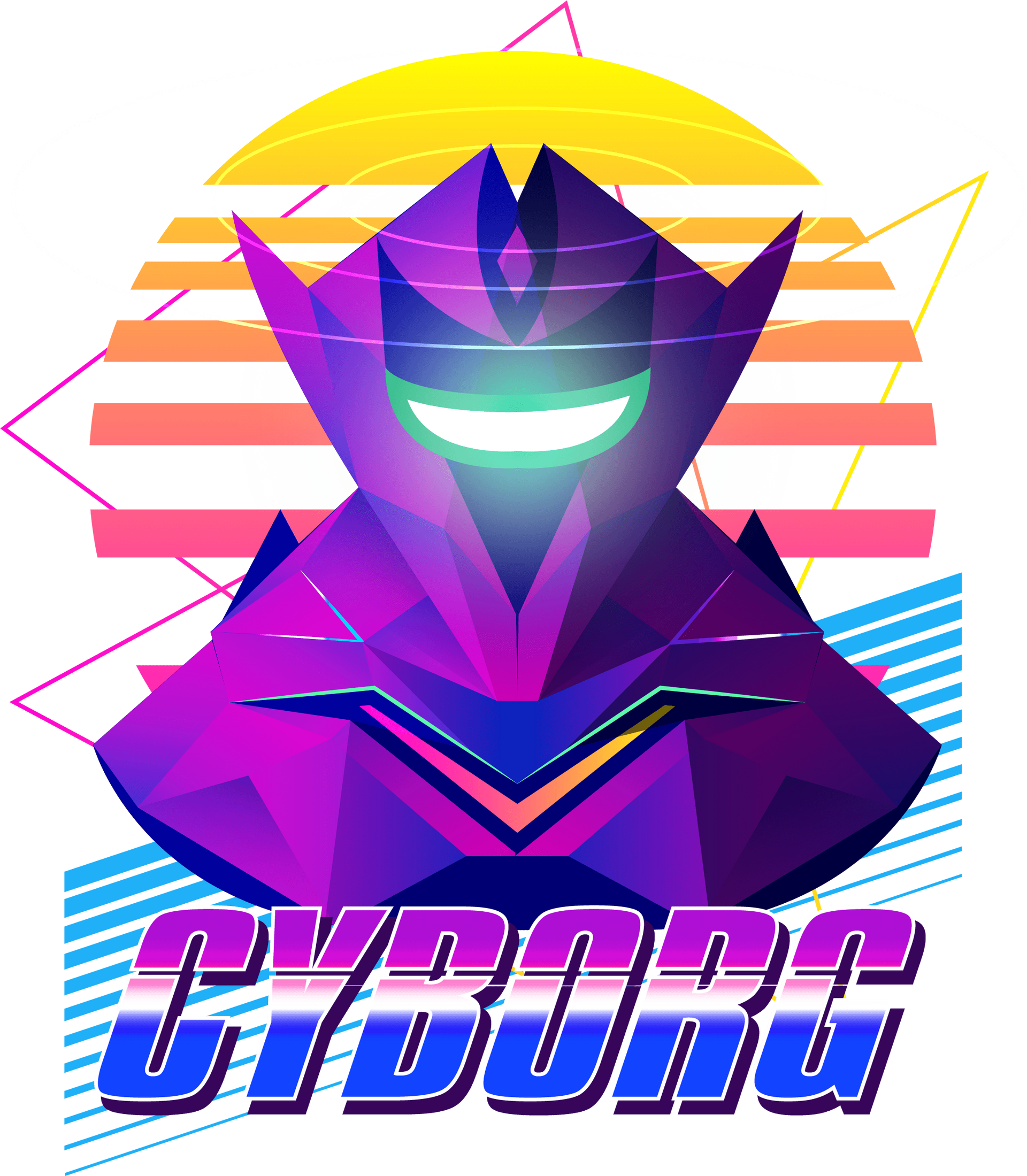 Una ilustración de pixel art de un robot morado con una sonrisa en su cara.