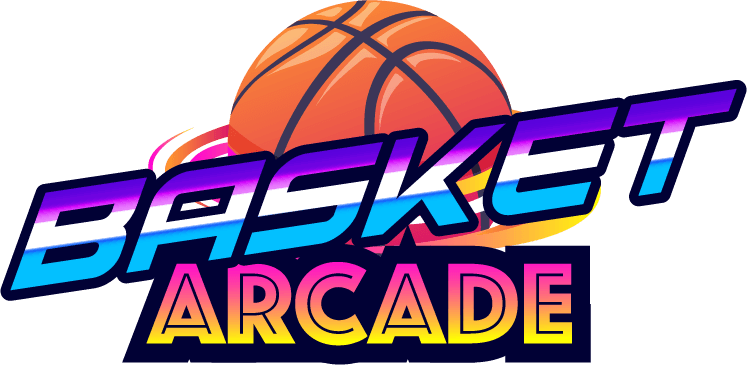 El logotipo de Basket Arcade tiene una pelota de baloncesto.