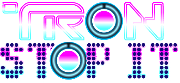 Un letrero de neón que dice "tron stop it" sobre un fondo blanco.