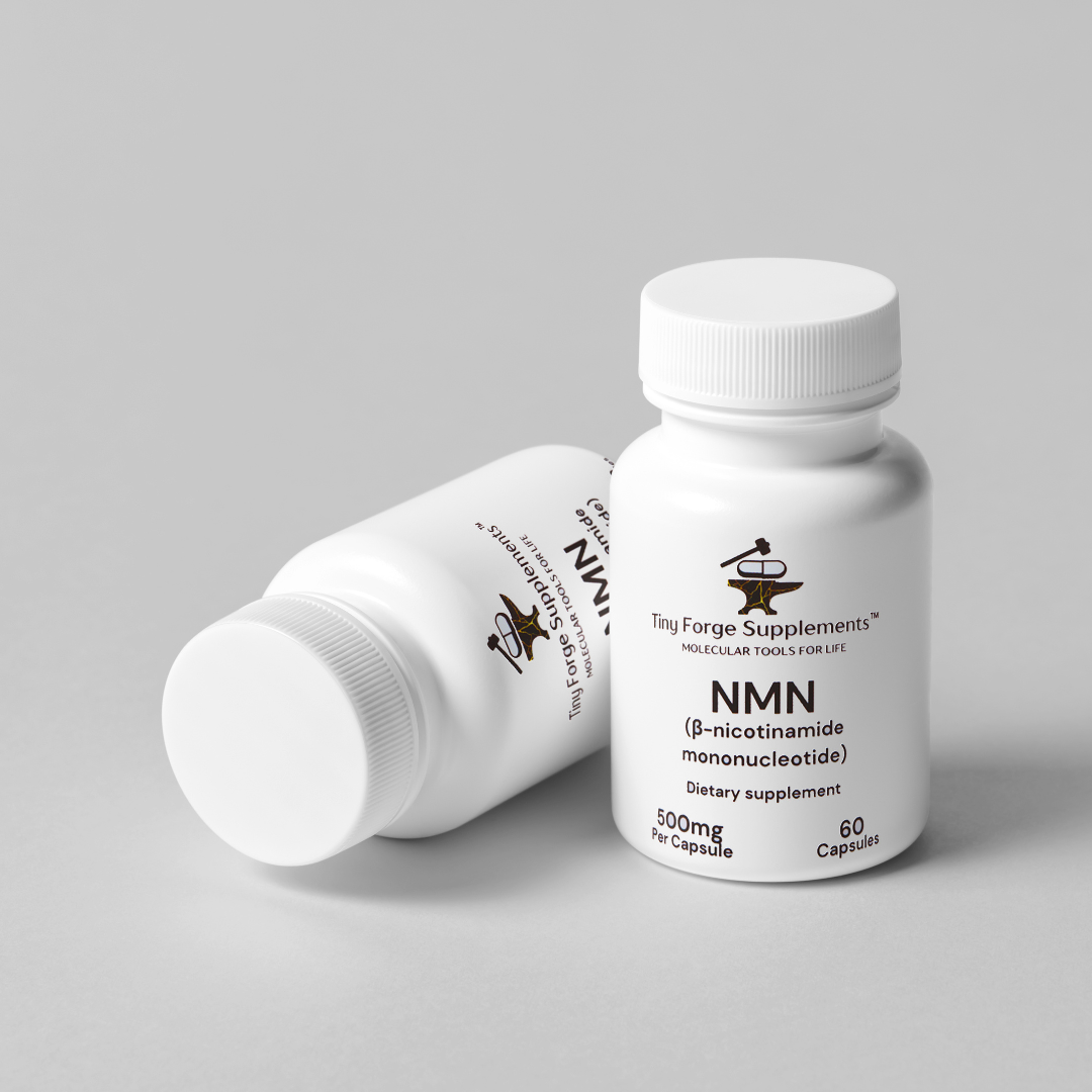 Two white bottles of nmn are sitting next to each other