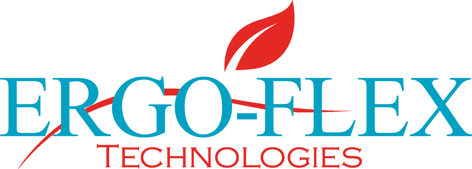 The logo for ergo-flex technologies has a red leaf on it.