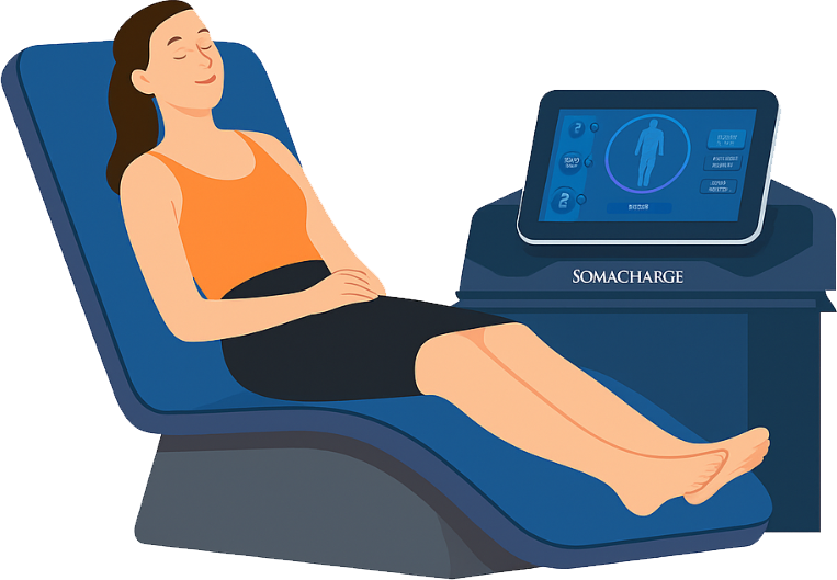 A woman is sitting in a chair with her eyes closed.