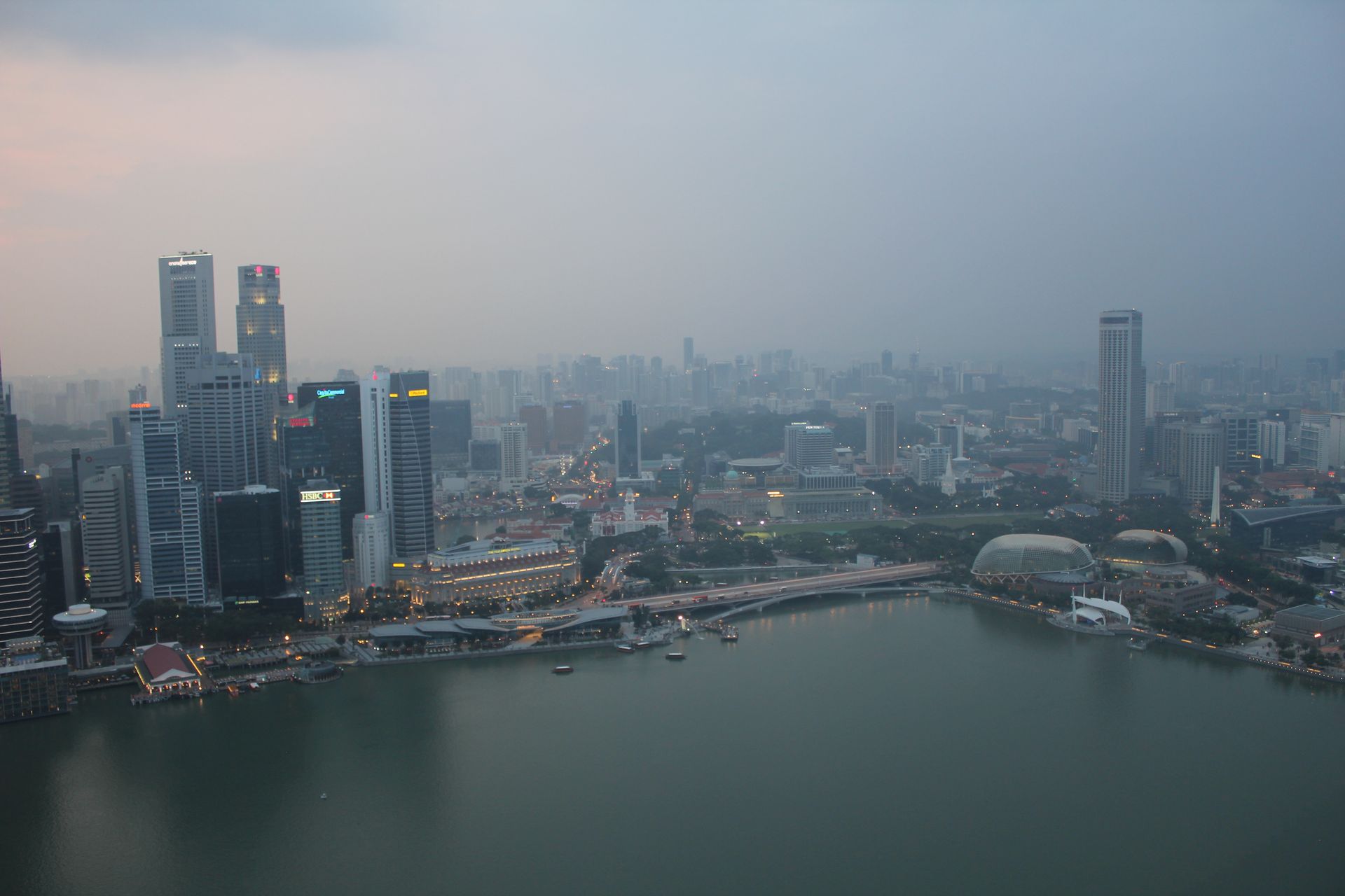 Hazy view of Singapore from top of Marina Bay Sands