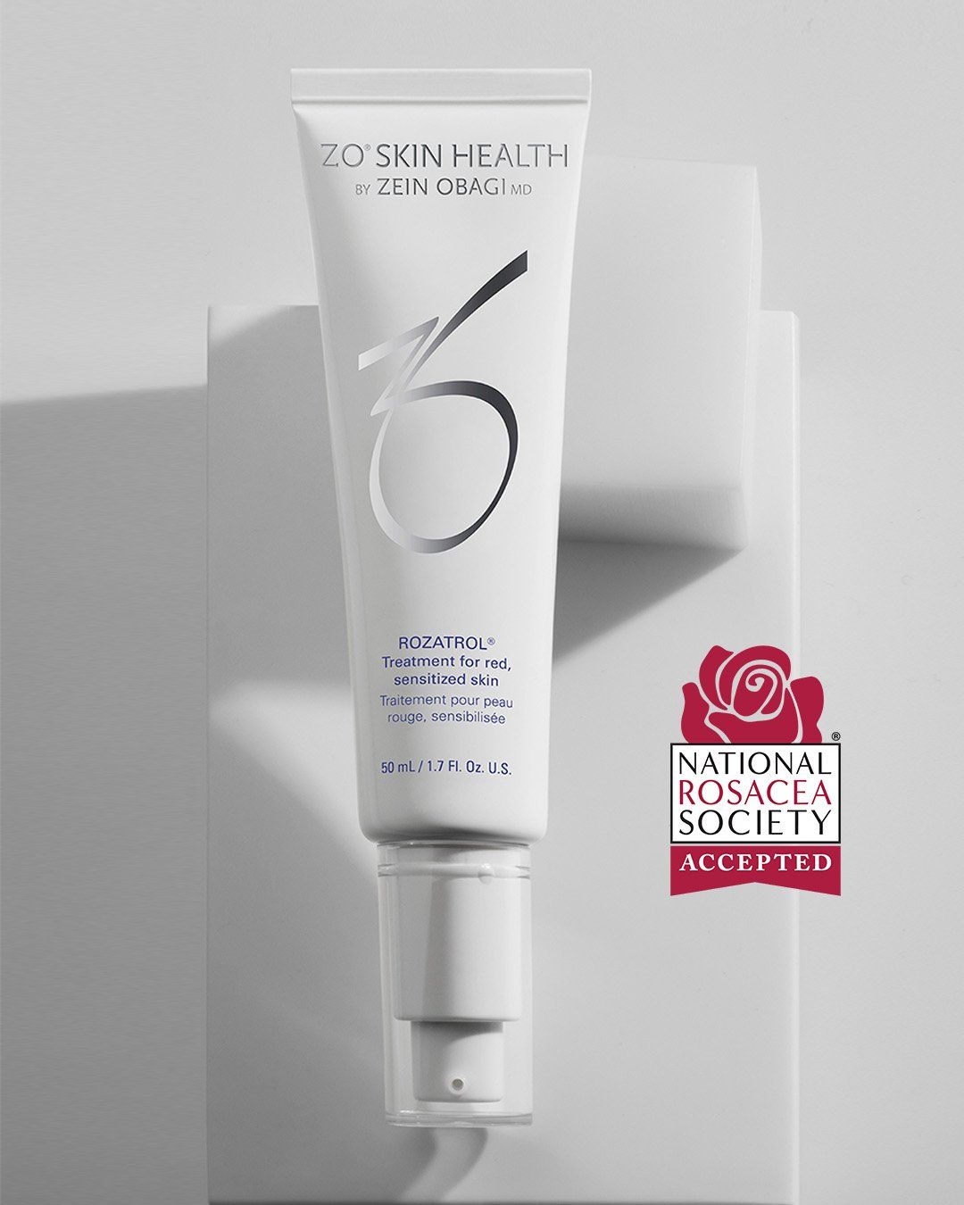 A tube of zo skin health sunscreen is sitting on a white surface.