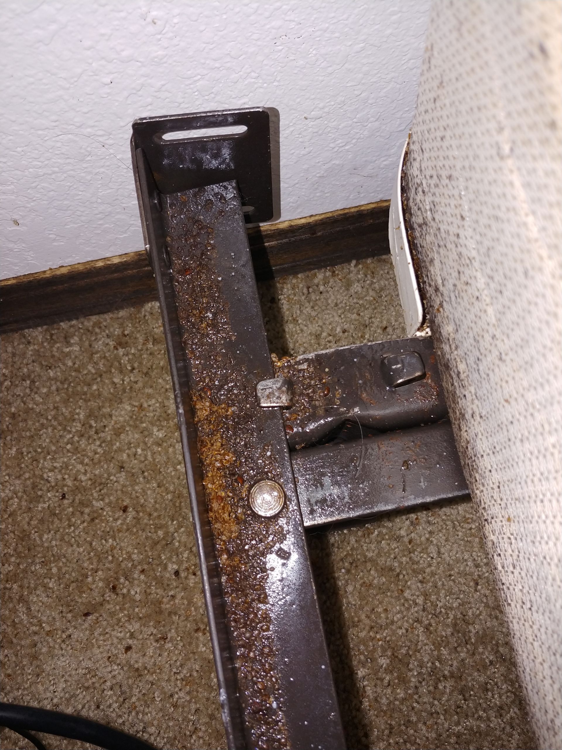 Bed Bug Waste on metal bed frame and mattress