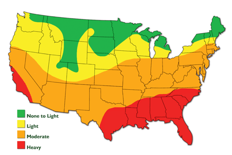 Graph showing that Kansas is at moderate to heavy risk of termite presence
