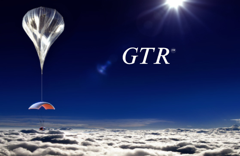 A hot air balloon with the word gtr on it