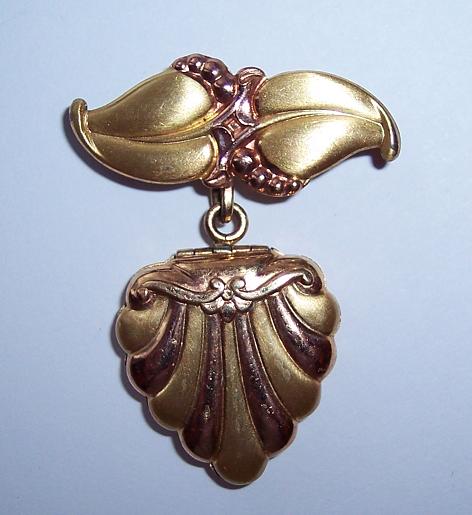 La Mode Gold Filled Heart Locket Pin 1940s
