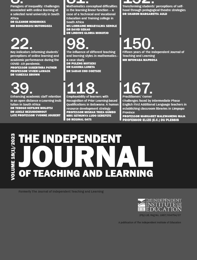 The cover of the independent journal of teaching and learning