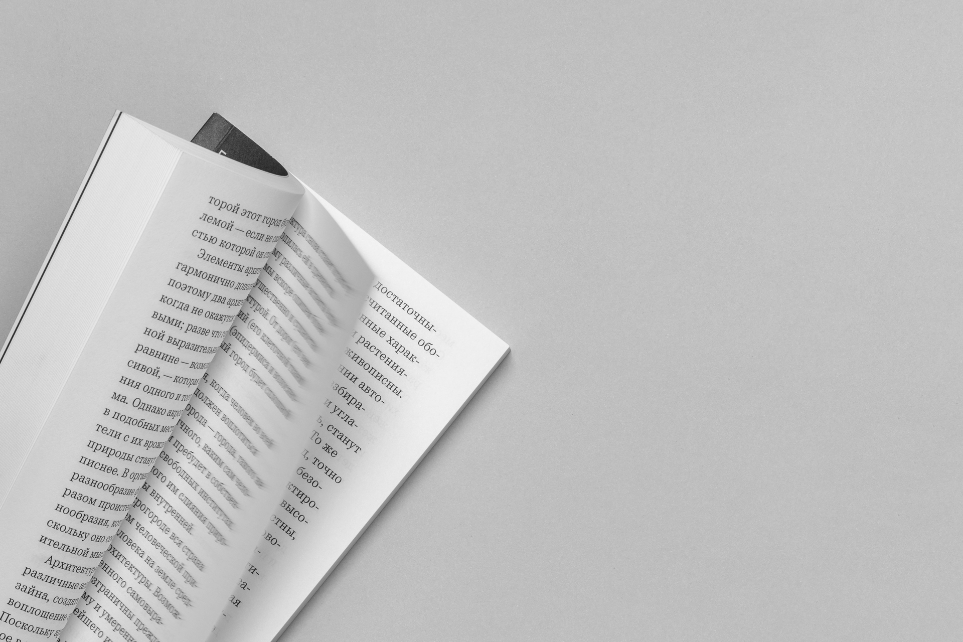 A black and white photo of an open book