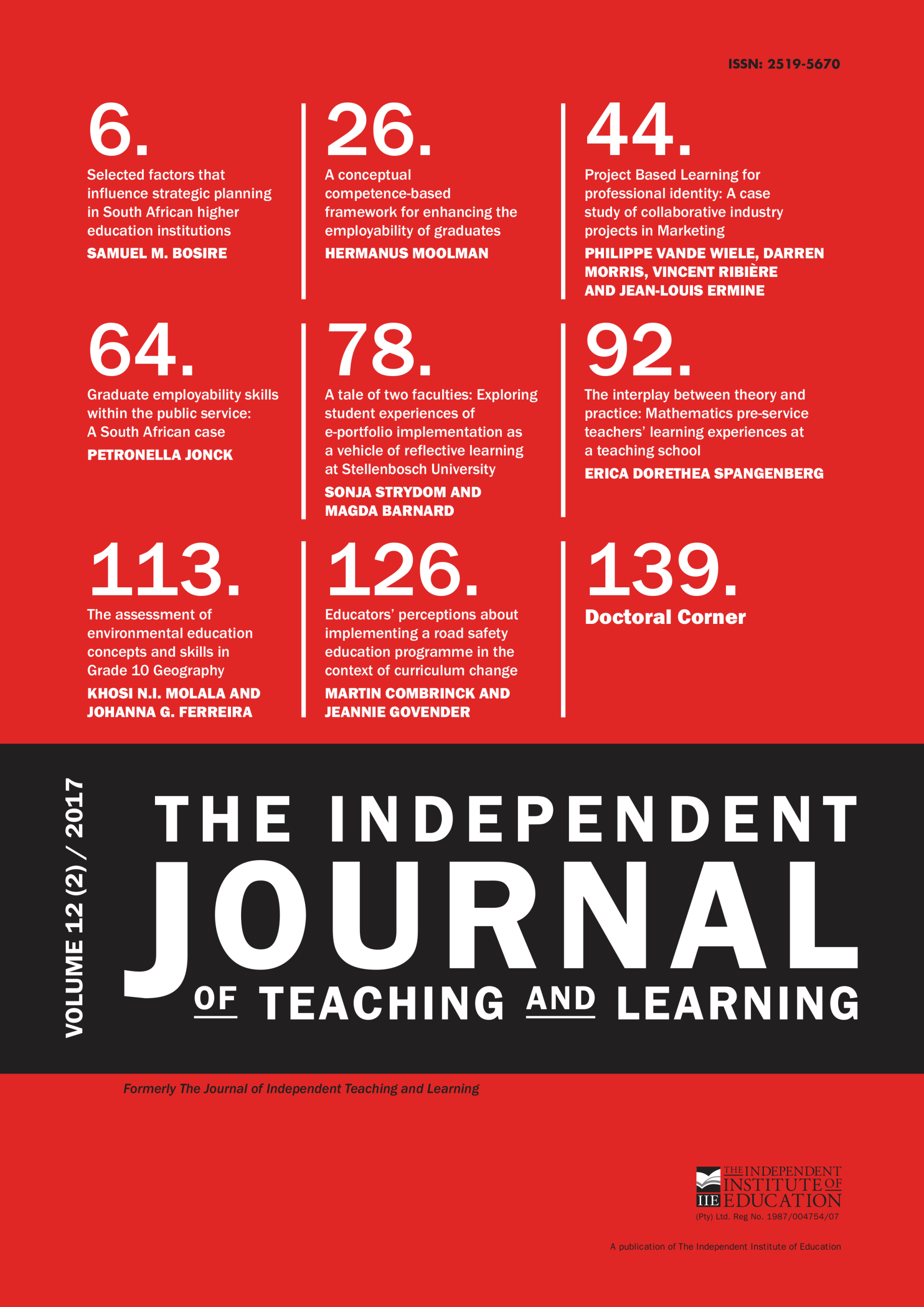 The cover of the independent journal of teaching and learning