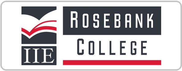 A logo for rosebank college with a book on it