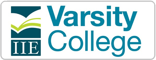 A logo for varsity college with a book on it