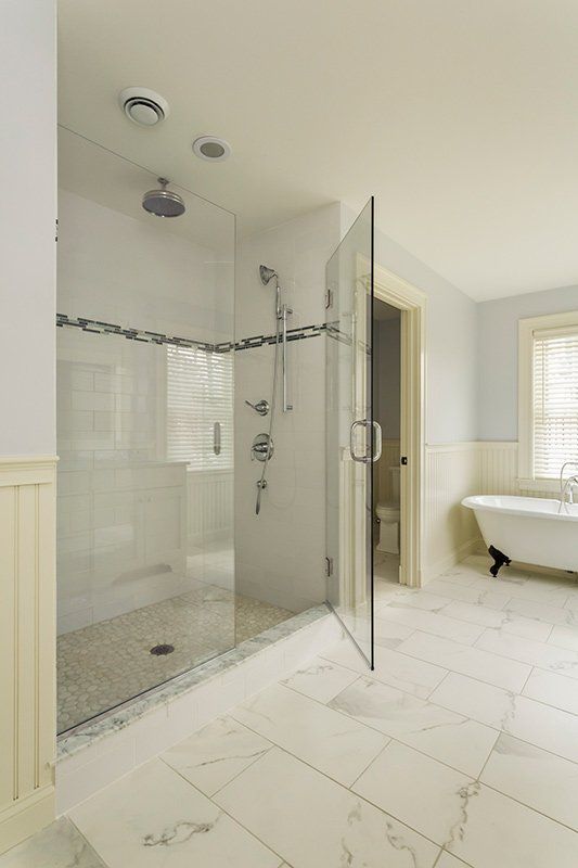 glass shower in bathroom