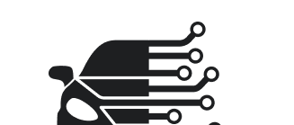 Black car silhouette with circuit board design elements, suggesting automotive technology. | Front Range Auto