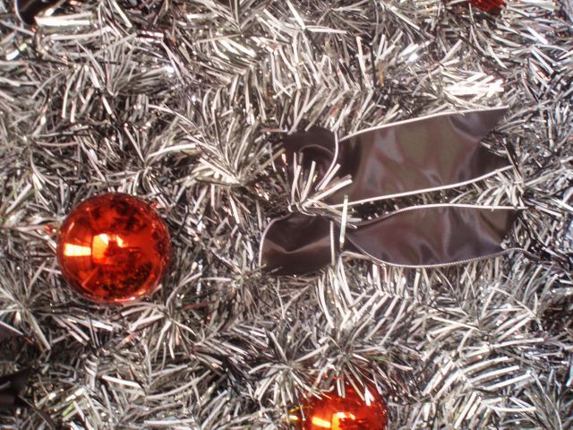 close up of silver Christmas decor