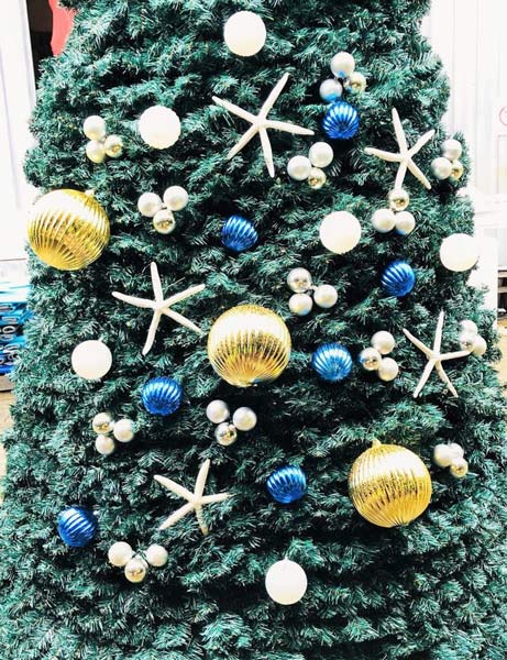 close up of Christmas tree decorations