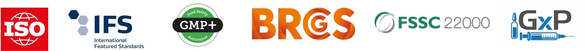 logo's van de GFSI, ISO en GxP normen 