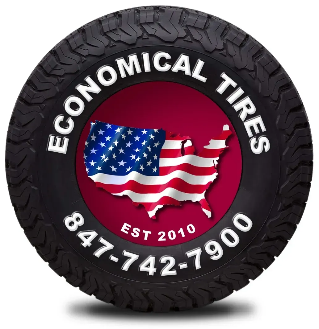 Economical Tires logo: Tire with text 