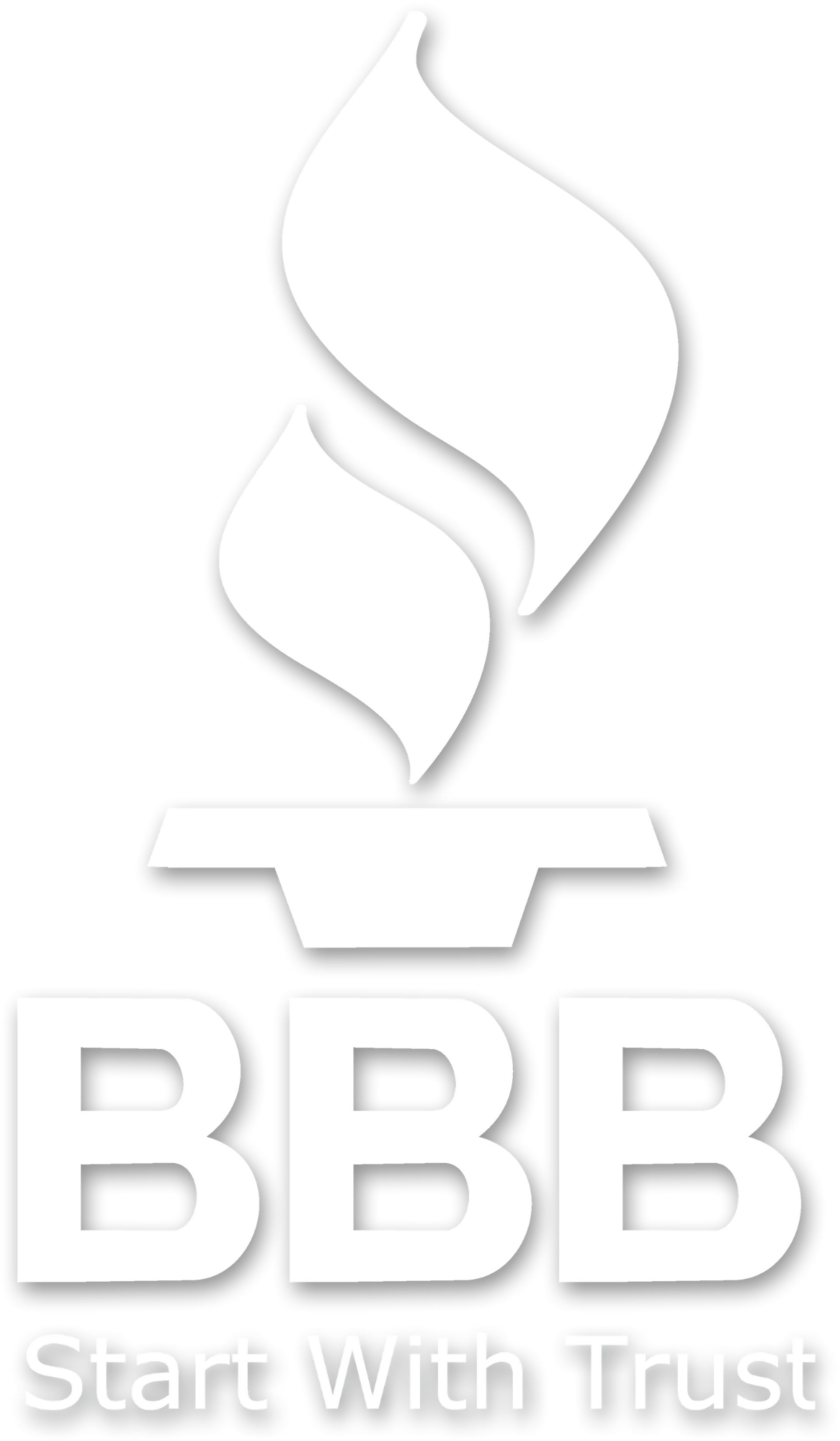White BBB logo with torch icon and the slogan “Start With Trust”
