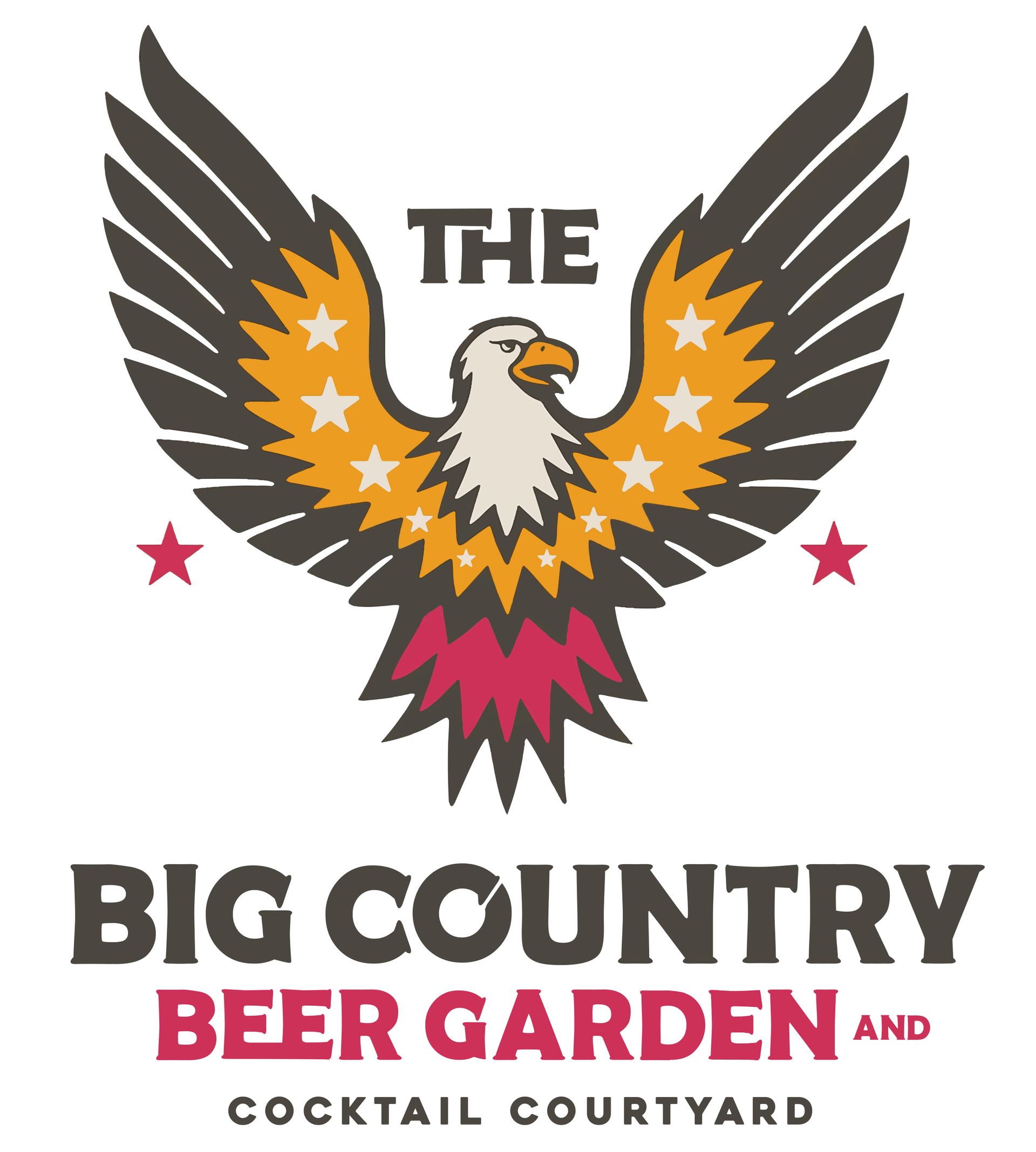Logo for Big Country Beer Garden: Eagle with text “The Big Country Beer Garden and Cocktail Courtyard”.