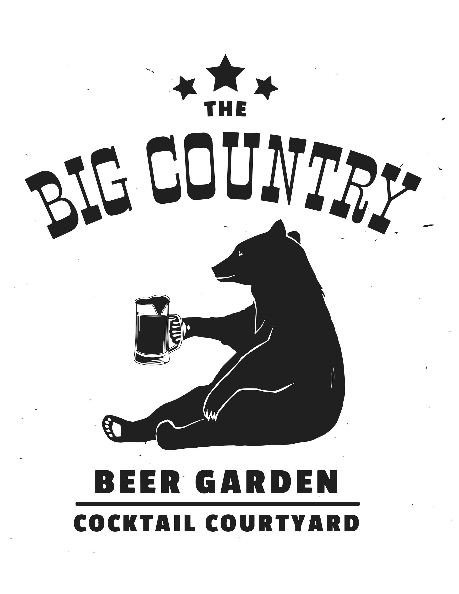 The Big Country Beer Garden logo: bear holding mug, text above and below.