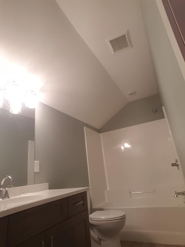 vaulted and finished ceiling in a bathroom
