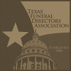Logo of the Texas Funeral Directors Association: Texas flag star, Capitol building, tan and brown color scheme.