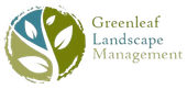 Greenleaf Landscape Management logo: tree-like shape with green, blue, and white leaves within a textured green circle.