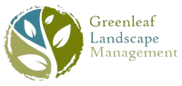Greenleaf Landscape Management logo: tree-like shape with green, blue, and white leaves within a textured green circle.