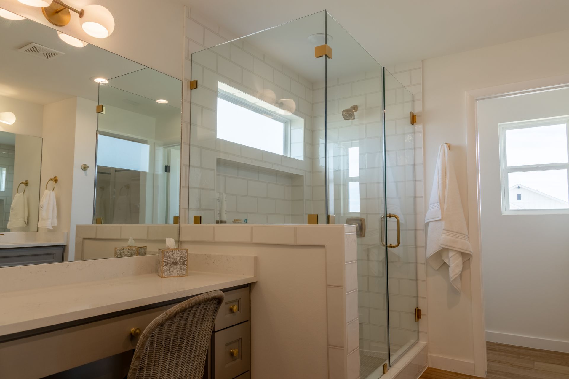 Bathroom sink and shower of a home built in Antlers Crossing by BB Homes.