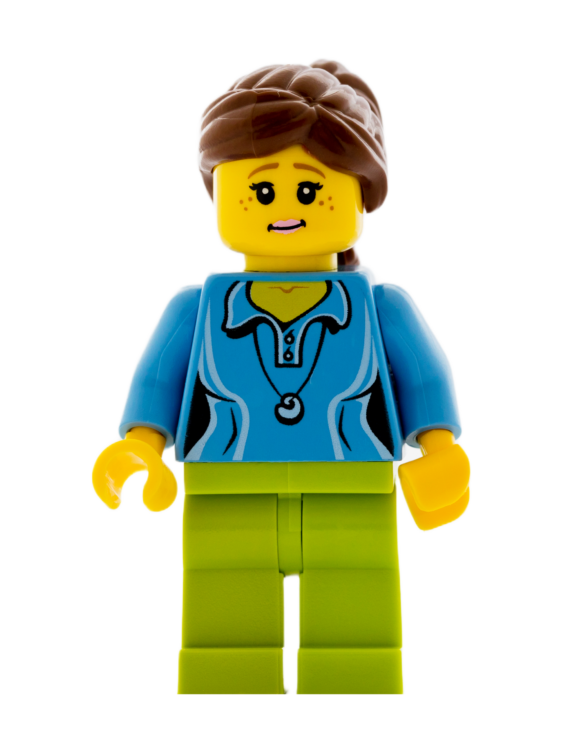 lego figure with blue top and green legs