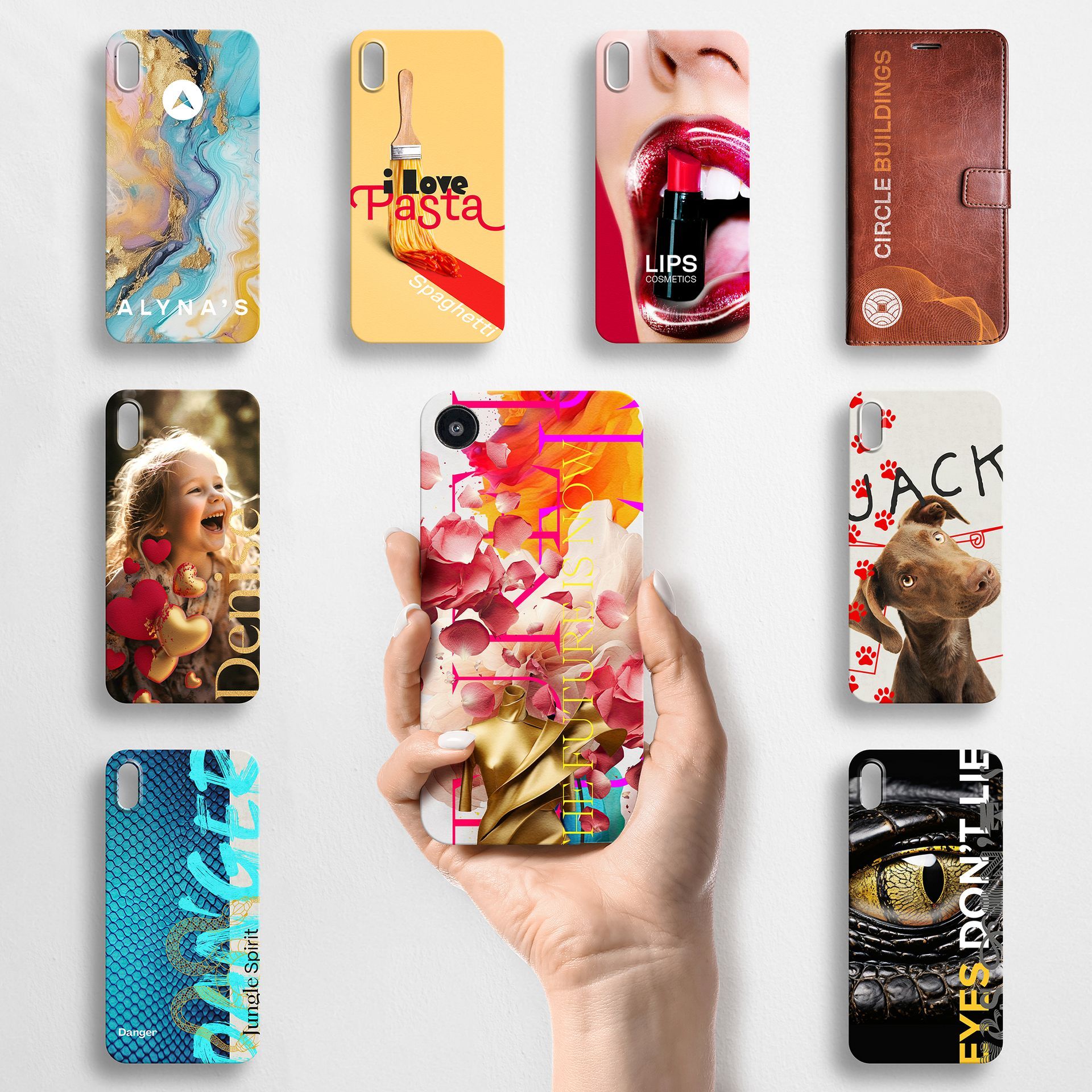 Roland DG MO-240 UV print examples of phone cases.