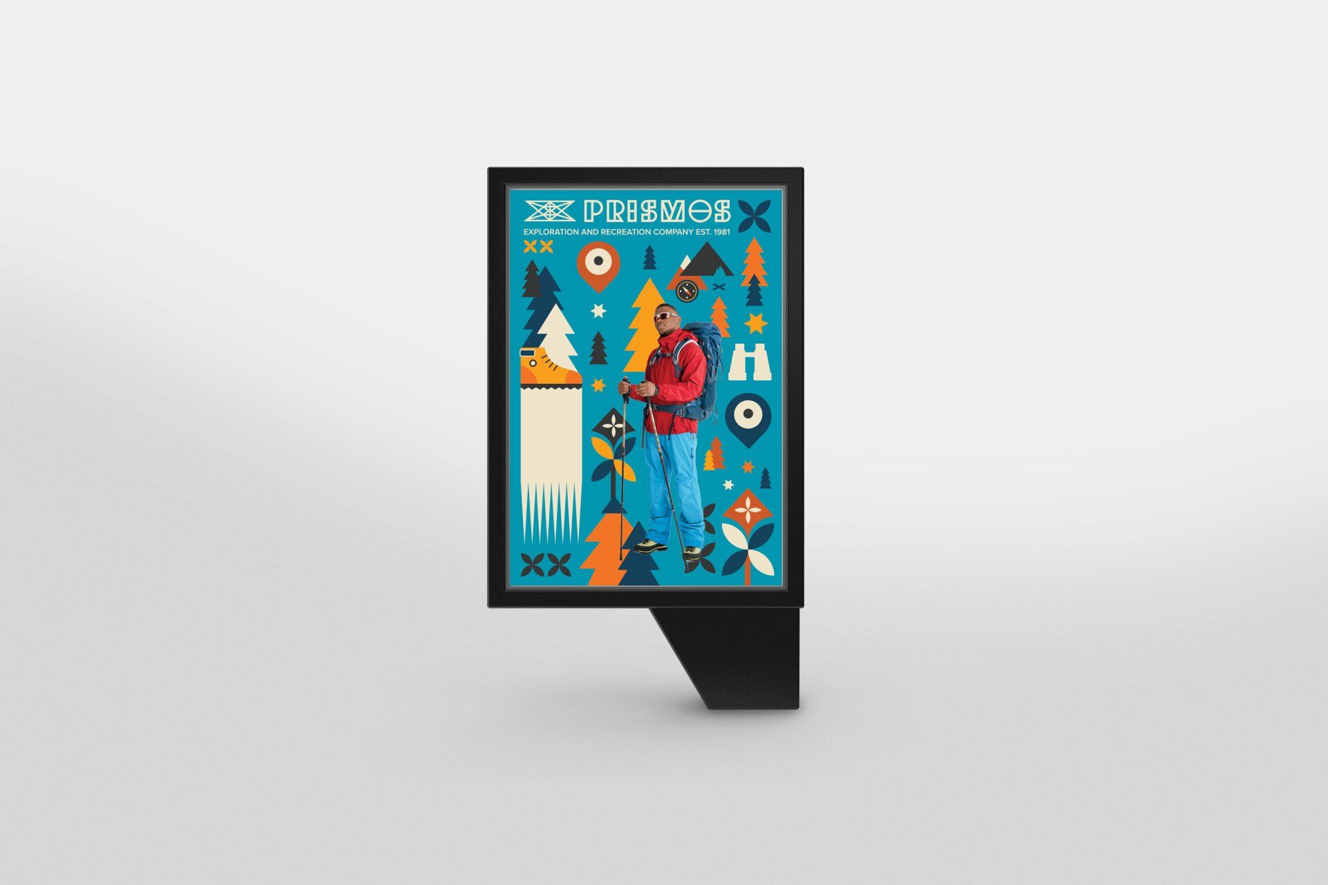 photo of an advertising boards with a printed graphic representing hiking